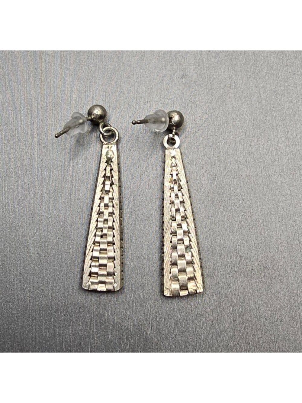 Vintage Sterling Silver Woven Texture Drop Earrings Tapered Dangle 1.5"